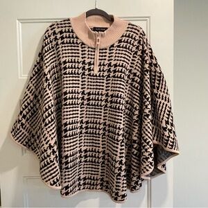 Ivanka Trump Blush and Black Houndstooth poncho/cape